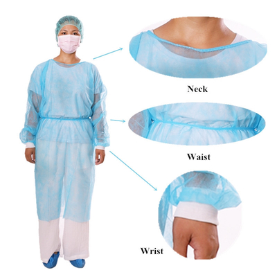 Medical Reinforced Disposable Isolation Gowns Protective Non Woven Elastic Cuff